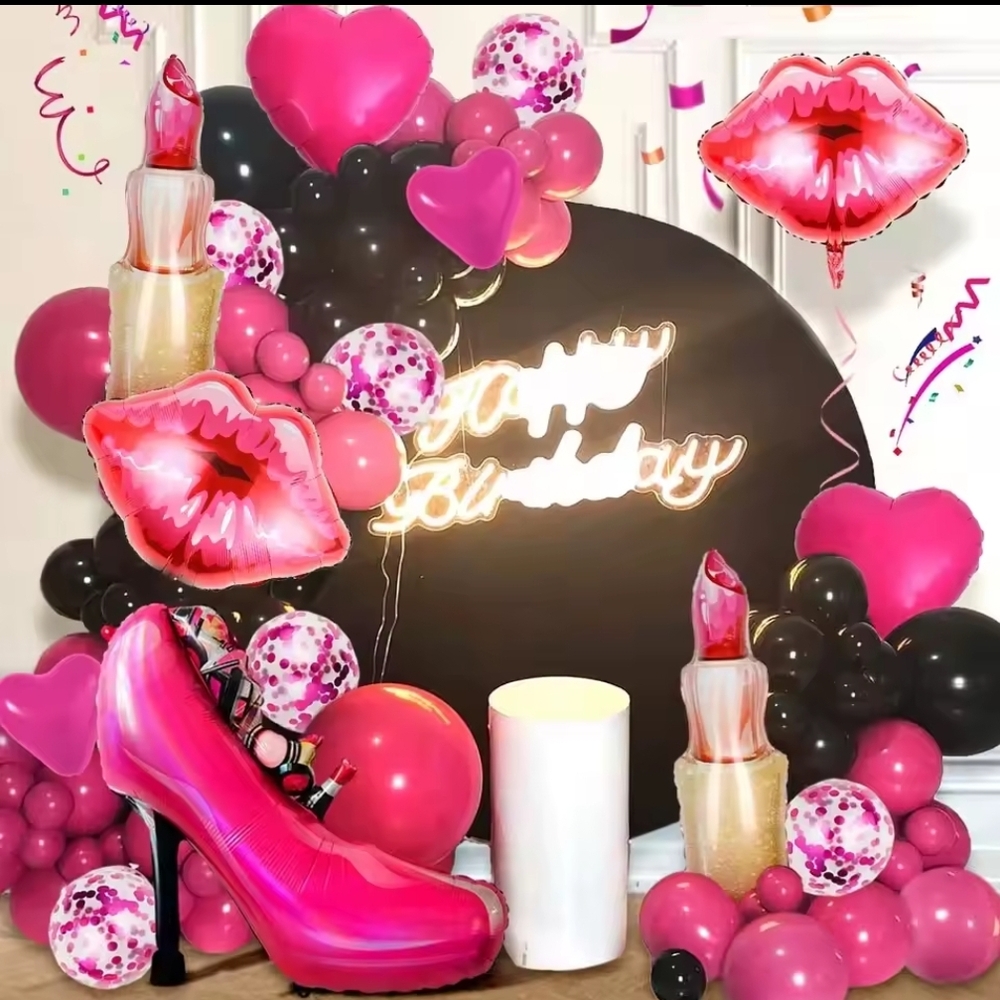 Pink and Black Party Balloon Set